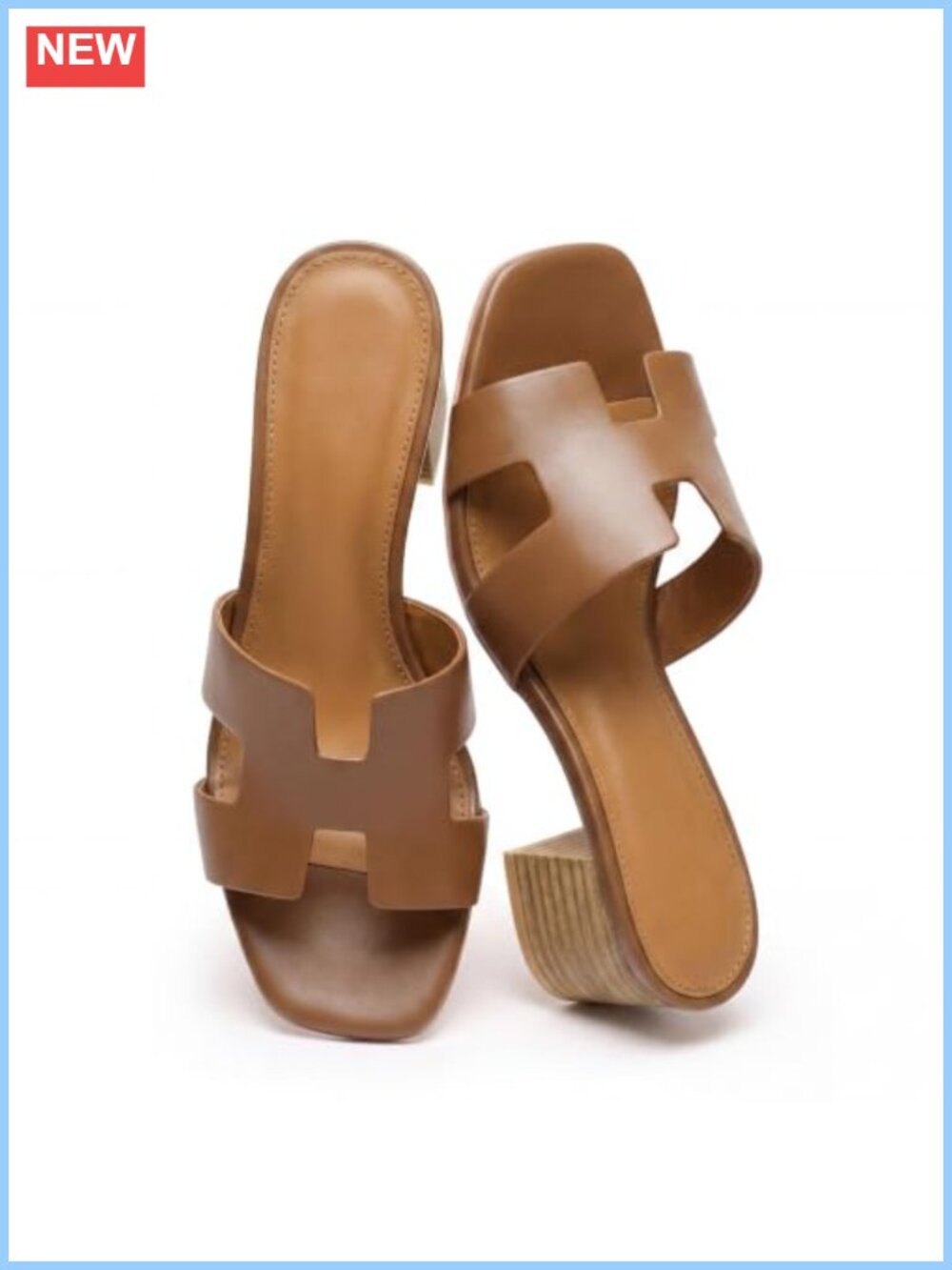 Women's Chunky Block Heel Sandals Square Toe Cutout Strap Slip On Slides Summer